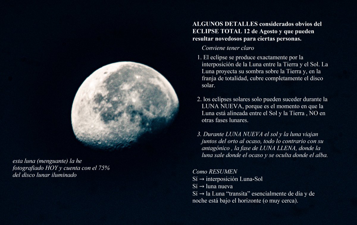 josemmol's tweet photo. eclipse 12 Agosto. INFO GENERAL.

ALGUNOS DETALLES considerados obvios del ECLIPSE TOTAL 12 de Agosto y que puedan resultar novedosos para ciertas personas.

(ver detalles junto a FOTO ADJUNTA) https://t.co/HMhK0rScKq