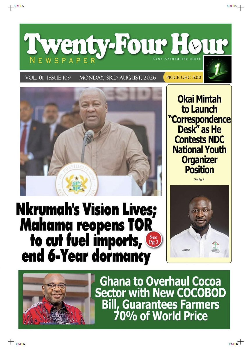 NkubanyeStephen's tweet photo. @mahama_godwin TOR Is Back!
Grab a copy of today's newspapers and read the remarkable story of Tema Oil Refinery Ltd.'s comeback.
What was once dismissed as a rumour is now a reality.
#TORIsBack #TORReset #RefiningTheFuture #MadeInGhana #EnergySecurity #JubileeCrude https://t.co/P7OFm2CTPv