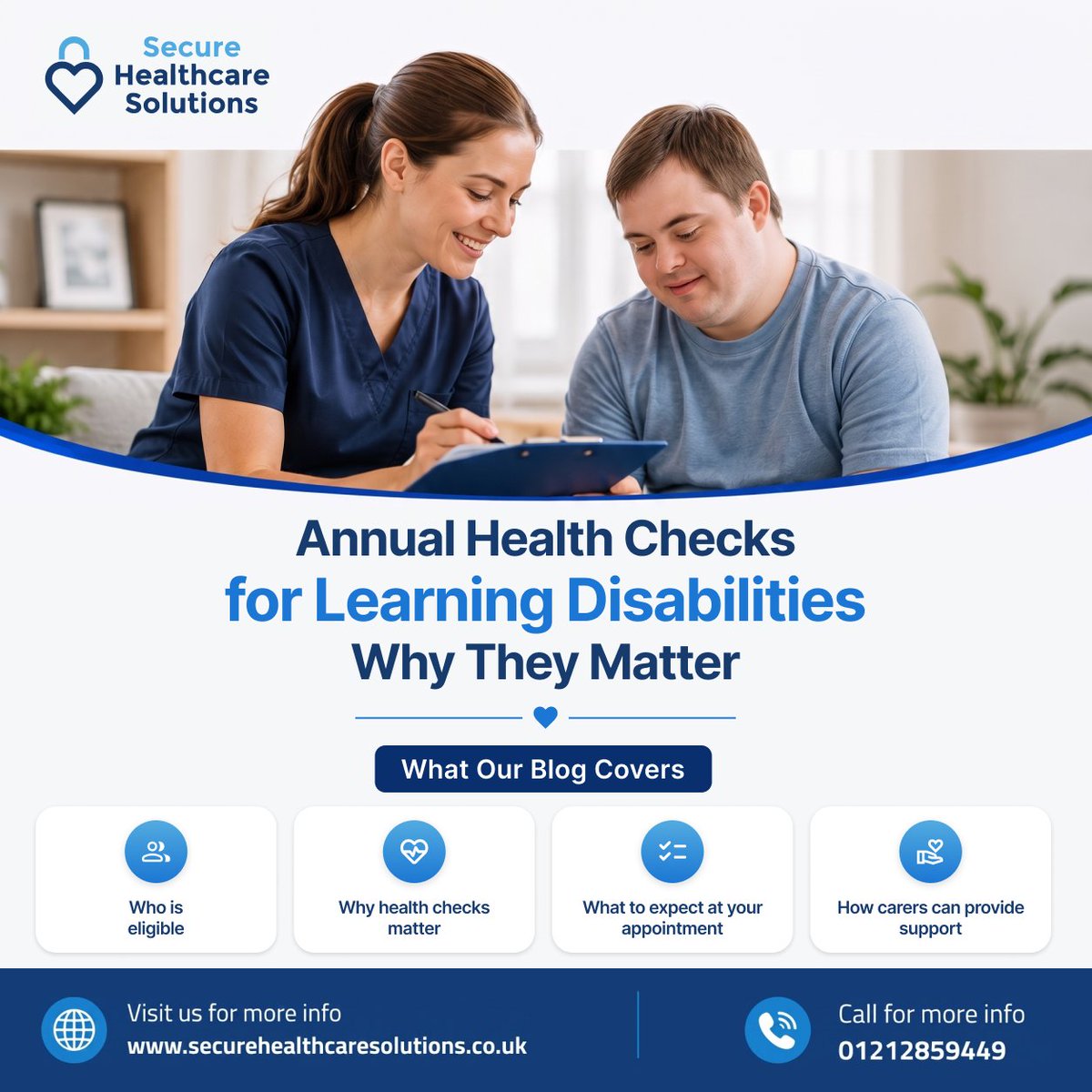 SecureHealthcar's tweet photo. 💙 Annual Health Checks for Learning Disabilities
Annual health checks help identify health concerns early and support better health outcomes.
✅ Who is eligible
✅ What to expect
✅ Why they matter
https://t.co/IehJ9qKD0T
#LearningDisabilities #AnnualHealthCheck https://t.co/qwU5aI6zlN