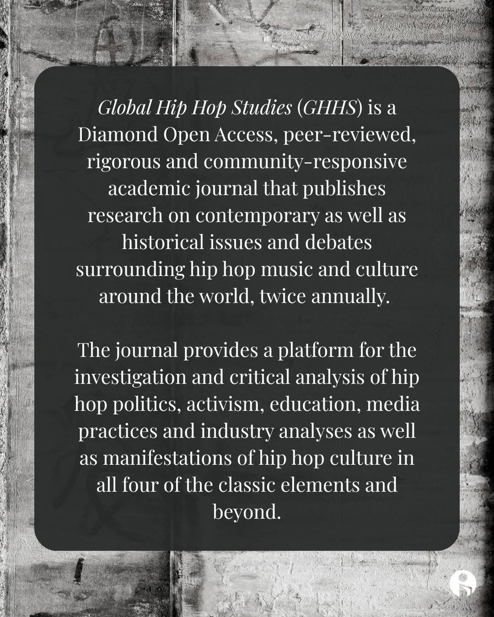 IntellectBooks's tweet photo. Hip hop is global and so is the research.

Global Hip Hop Studies is a Diamond Open Access journal, meaning every article is free to read and free to publish.

Explore scholarship on hip hop culture, music and communities from around the world.

Read it 👉https://t.co/RrVh9UOzoY https://t.co/hHf1LDvKVV