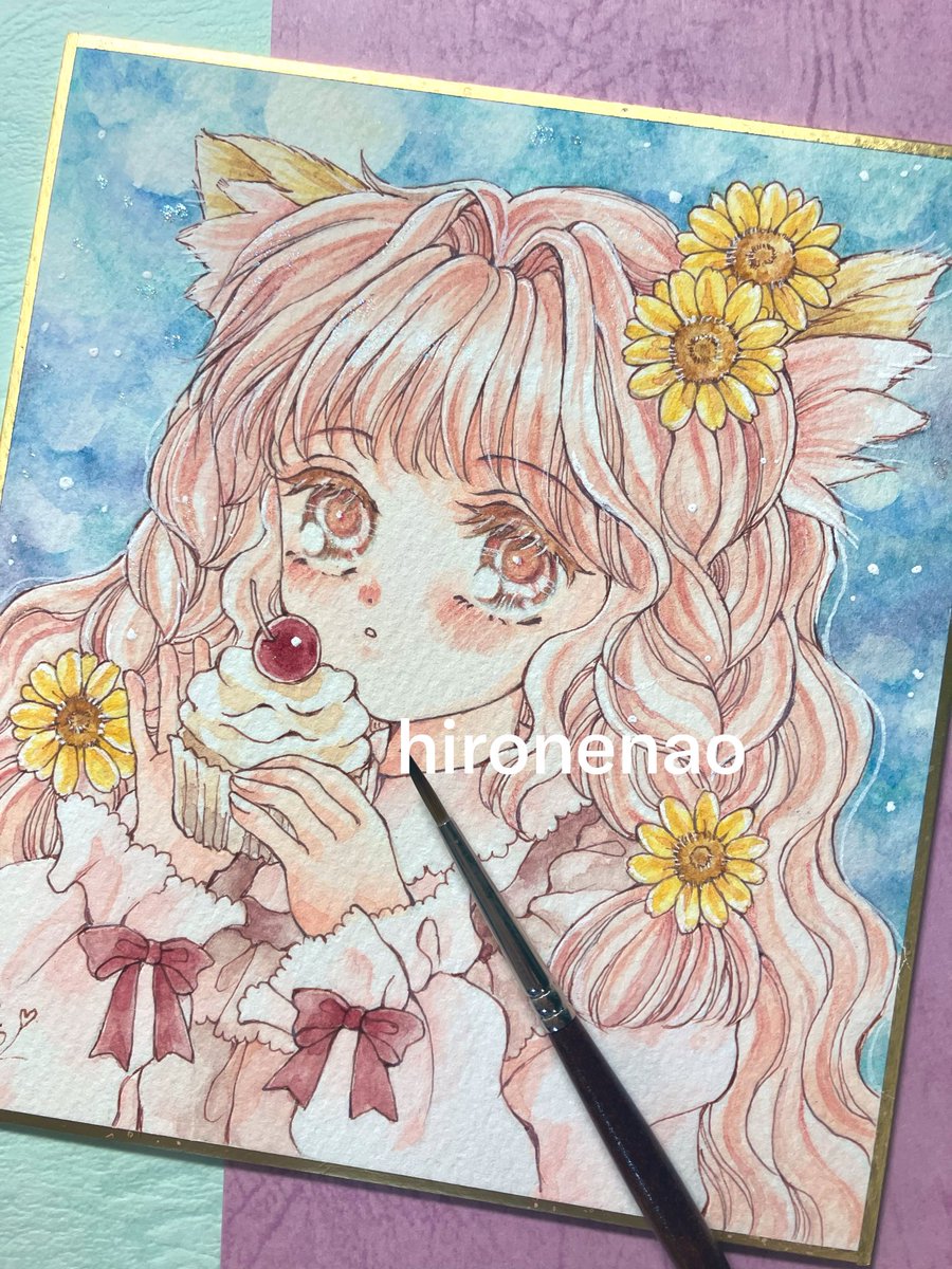 ミニ色紙🌷着彩🌸サクッと完了(((っ・ω・)っ あんまりにも暑いから
