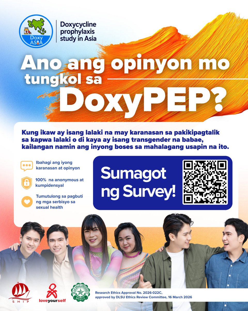SailClinics's tweet photo. Ano ang opinyon mo tungkol sa #doxyPEP? 💊  https://t.co/zsRupq9427 

For MSM and transgender women: join our 15-minute survey and share your insights to help strengthen sexual health research in the PH and across Asia!

🔗 Fill out the survey here: https://t.co/zsRupq9427 🔗 https://t.co/39VDPmmj1B