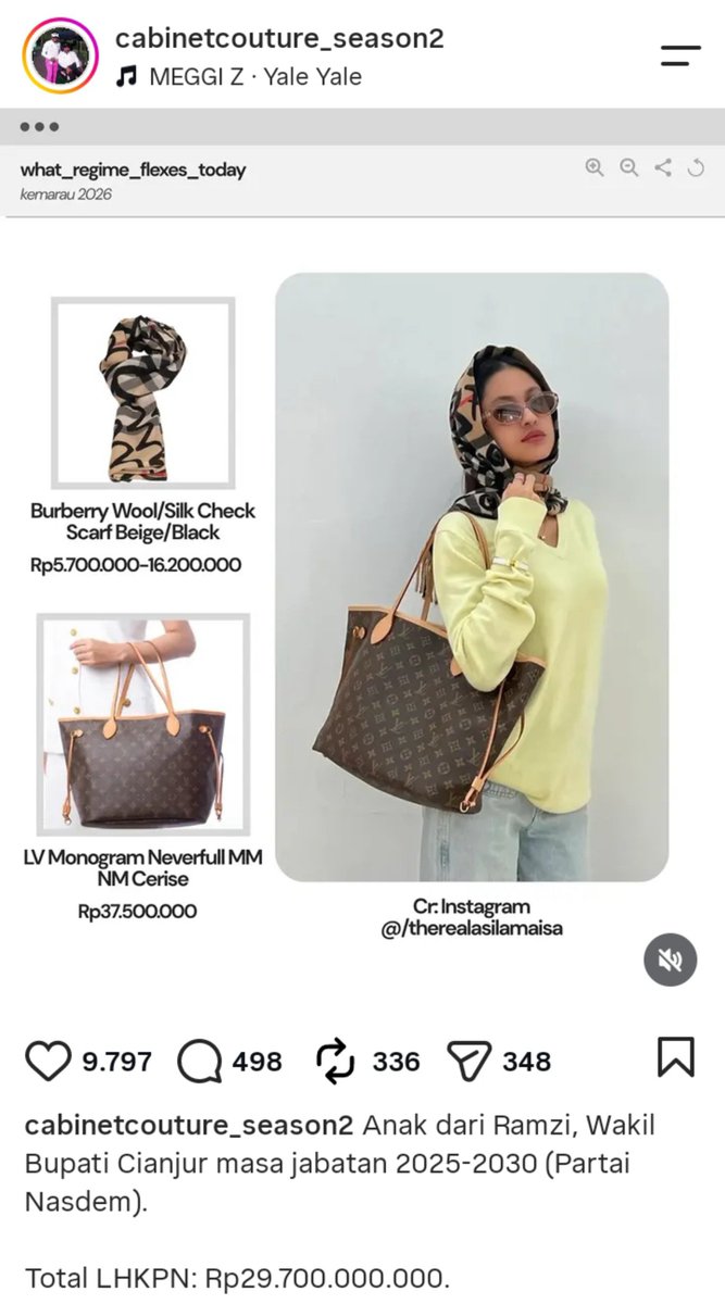 seduhtehnya's tweet photo. Asila Maisa akhirnya klarifikasi. Bukan soal podcast bareng Ivan Gunawan dan Raditya Dika yang sempet viral, tapi gara-gara ada akun yang nyepil harga outfit-nya.

Asila negesin kalo barang-badang branded yang dia punya dibeli pake uang sendiri. Sebagai penyanyi dan influencer, Asila ngaku udah berpenghasilan sendiri sejak 2022.

Soalnya netizen menggiring opini kalo Asila pake duit rakyat, berkaitan sama jabatan Ramzi sang ayah sebagai Wabup Cianjur. Bahkan total LHKPN Ramzi pun ditulis jadi caption postingan tentang outfit Asila. Jadi terkesan menggiring opini banget 'kan?

Asila juga jelasin kalo ayahnya baru jadi Wabup tahun 2025 dan udah jadi artis puluhan tahun. Menurut Asila, kalau pun ayahnya masih ngisi acara TV pas udah jadi Wabup, itu di luar jam kerja sebagai pejabat dan udah izin kepada pihak yang berwenang.

Lebih lanjut, Asila nggak tinggal diam dan ngancem akan ngelaporin akun yang menggiring opini itu kalo nggak segera take down postingan tentangnya.

Sabar ya kak Asila 🥲