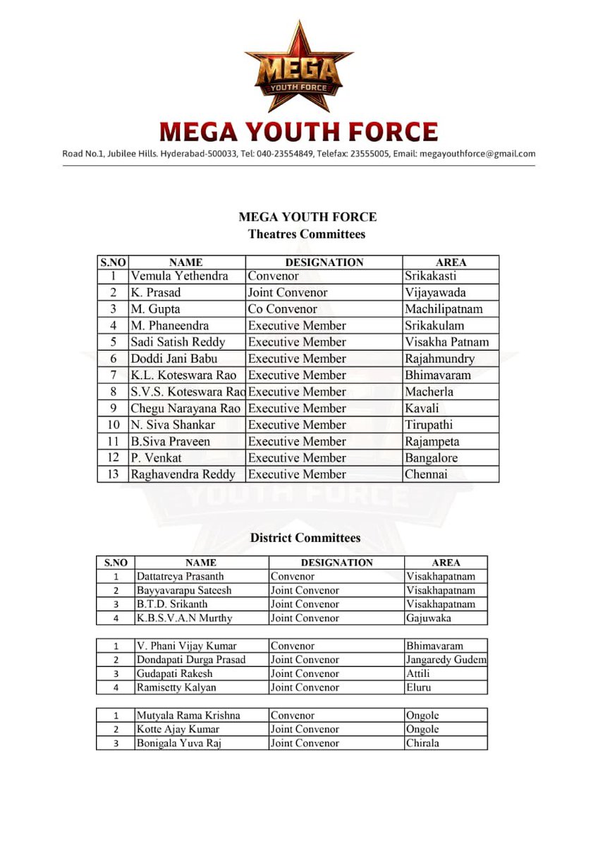 MYFOffl's tweet photo. We are pleased to announce the newly appointed State,District, city/town and Theatre Committees of Mega Youth Force. 💐❤️

Together, let us strengthen our organization and continue working for a greater cause.

#MegaYouthForce https://t.co/BGJmt6KdPH