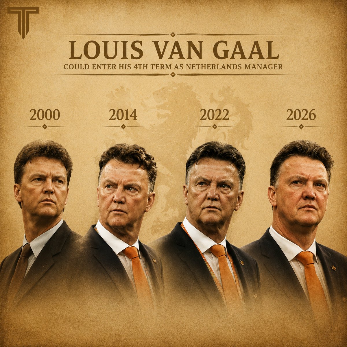 TouchlineX's tweet photo. 🚨 𝗡𝗘𝗪: Louis van Gaal could become Netherlands manager for the 4th time in his career! 🇳🇱💫 https://t.co/MQawesg6p6