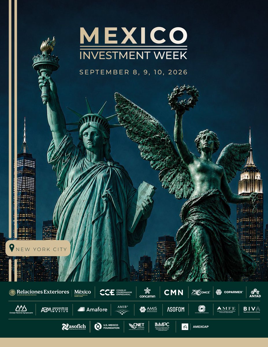 EmbaMexEsp's tweet photo. 🇲🇽 México Investment Week llega a Nueva York del 8 al 10 de septiembre. 🌎📈

Conoce las oportunidades que ofrece México para invertir y hacer crecer tu negocio.

#InvierteEnMéxico #MéxicoEstáDeModa https://t.co/9X8drJPbp4