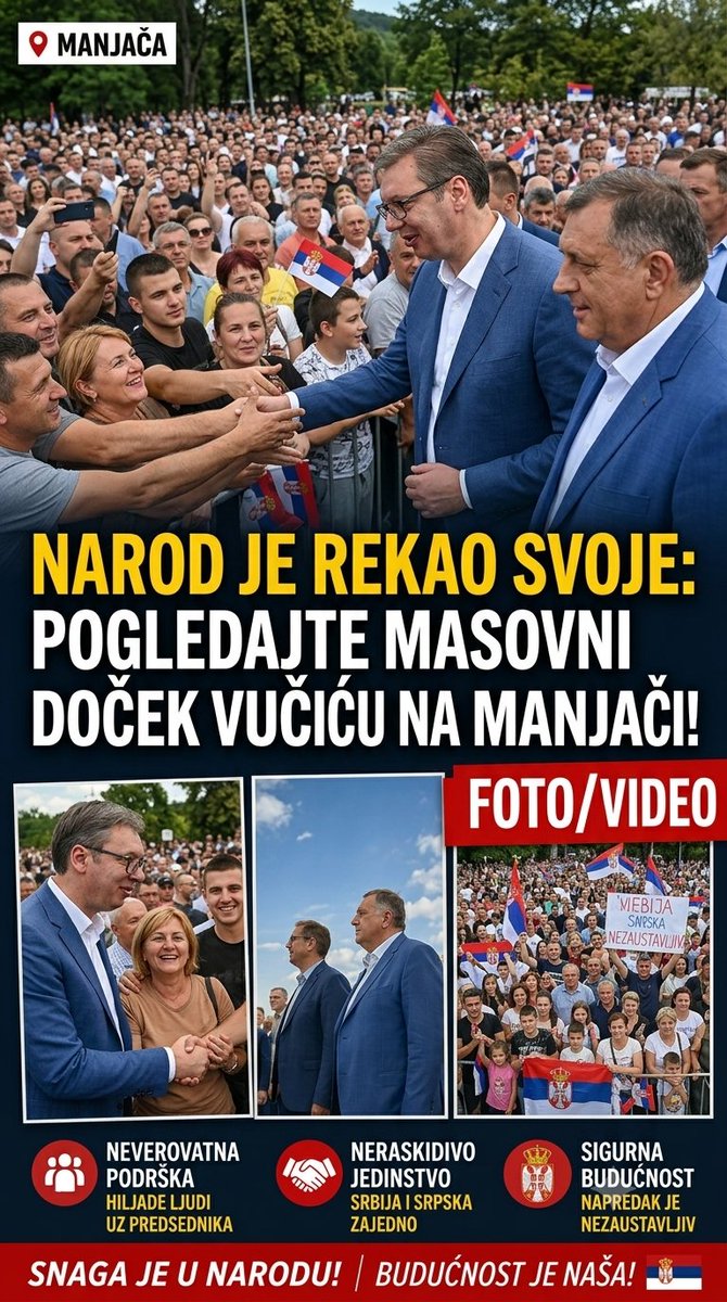 marozamilos's tweet photo. NAROD JE REKAO SVOJE! 🇷🇸💥
Spektakularan doček na Manjači! Hiljade ljudi okupilo se da pruži snažnu podršku i pozdravi predsednika Aleksandra Vučića i Milorada Dodika.
#Vucic #Dodik #Srbija #RepublikaSrpska #Manjaca https://t.co/3gsbH5r7Bl
