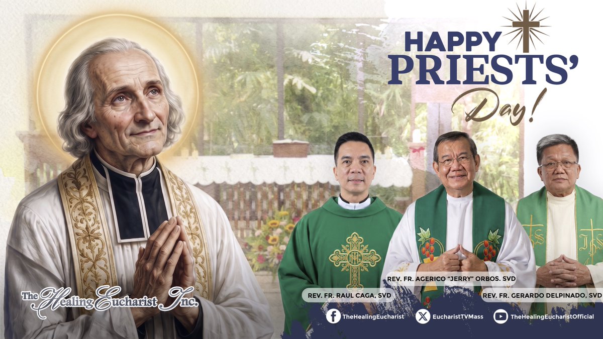 EucharistTVMass's tweet photo. Happy #PriestsDay! 🙏On the Feast of St. John Vianney, we thank God for the gift of our priests—for their faithful “Yes,” their sacrifices, and their loving service to God's people. May the Lord bless and strengthen them always. https://t.co/YZnaKknBcQ