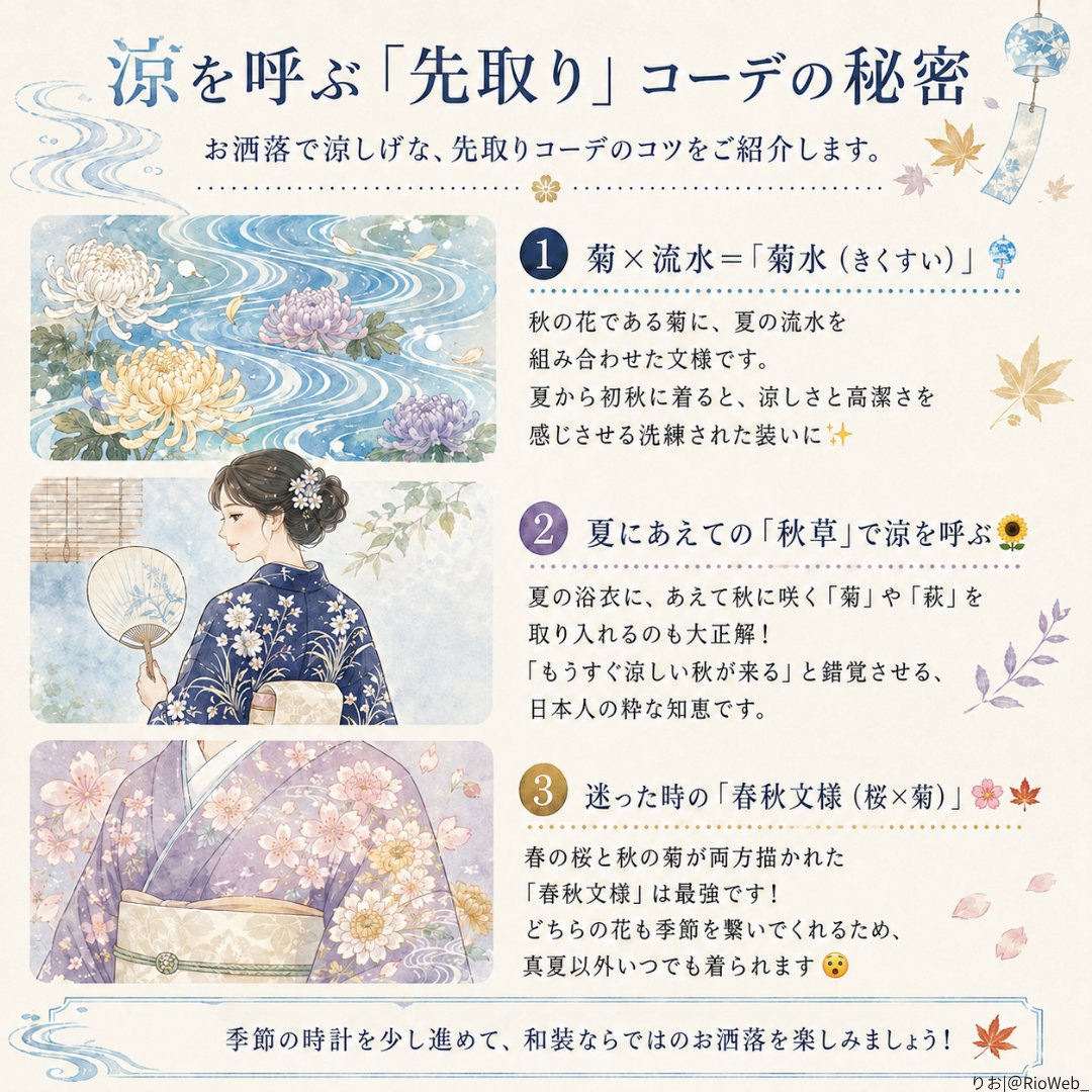 RioWeb_'s tweet photo. 菊と流水の「菊水」文様は、見る人に清流の涼を感じさせる夏の素敵コーデ👘
季節を先取りするお洒落、素敵だと思いませんか? https://t.co/h2DbTnxQat