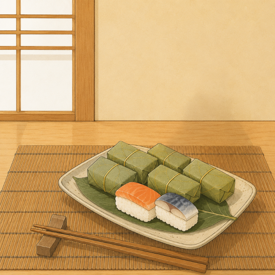 Vtuber_nanaka's tweet photo. こんに鹿〜🦌
今日8月4日は「は（8）し（4）」で「箸の日」なんです🥢

せっかくの箸の日なので、今日は奈良らしい食べ物をお箸で楽しんでみませんか？

奈良の郷土料理といえば、柿の葉寿司🍃
一枚一枚、丁寧に柿の葉で包まれたお寿司です。
柿の葉の香りを楽しみながら、ゆっくり味わってみてくださいね🤍

#Vtuber #奈々鹿 #奈良 #今日は何の日