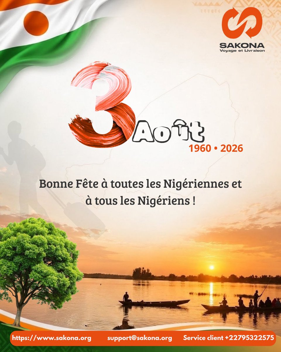 SakonaApp's tweet photo. En cette journée de célébration nationale, toute l'équipe #Sakona vous souhaite une excellente fête.

Continuons ensemble à bâtir un Niger innovant, solidaire et tourné vers l'avenir.

Petit rappel citoyen : planter un arbre, c'est bien ; l'entretenir, c'est encore mieux.

#3Août https://t.co/62N1jX4P4i