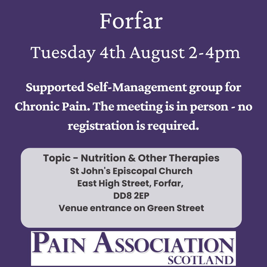 PainAssocScot's tweet photo. Next Forfar meeting will be face to face

Venue details 👇

To register 👇
https://t.co/97whO10vBs

@SoniaCottom @ForAcademyMed  @AngusCouncil @NHSTayside @AngusHSCP @volactionangus  @ScotCLWnetwork @AdviceCentre_NW @MonifiethMed @alissprogramme @angusalive https://t.co/wwkaZEw8Cn