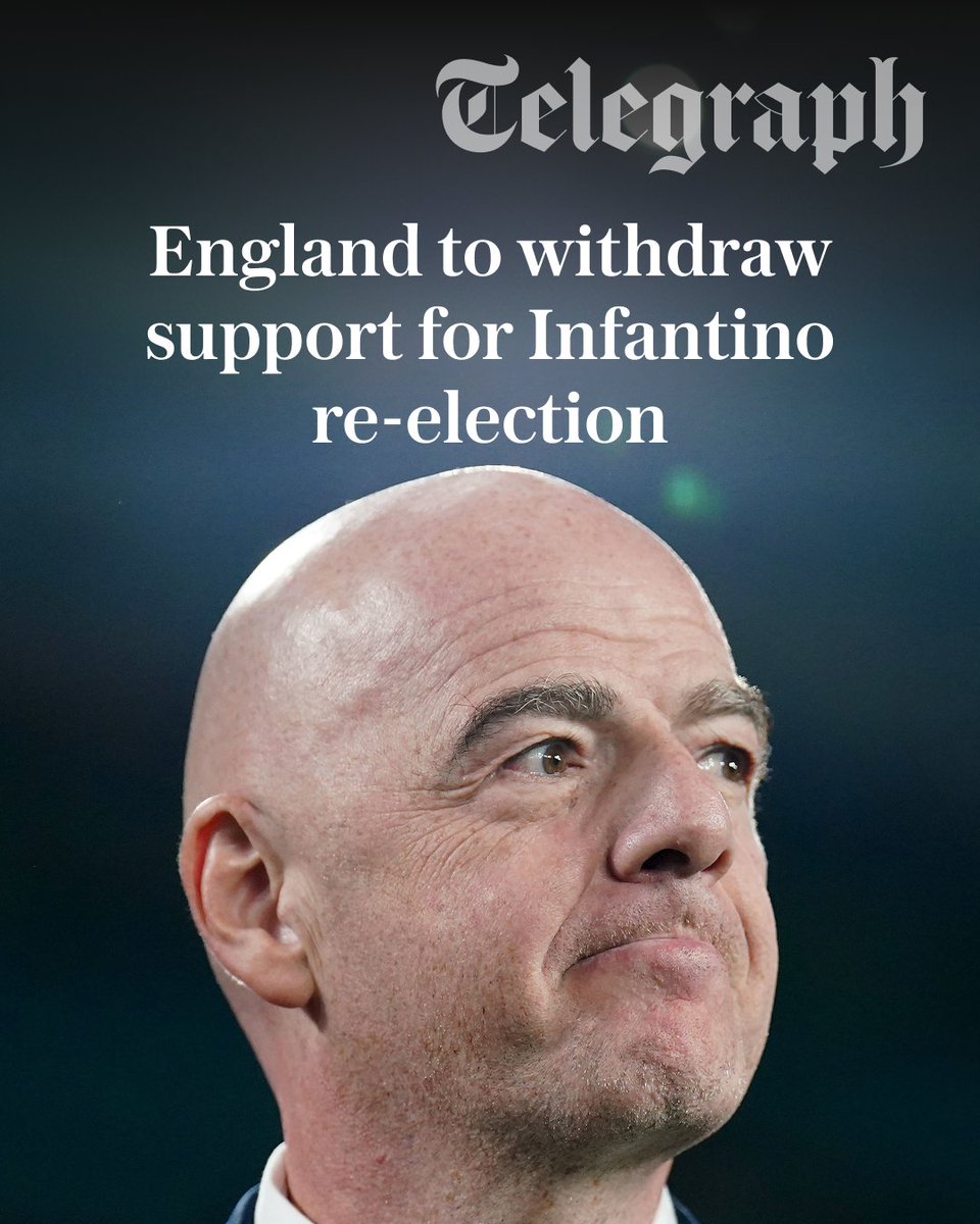 TeleFootball's tweet photo. 🚨 The Football Association will send a letter withdrawing its support for Gianni Infantino’s re-election as pressure mounts on the embattled Fifa president to stand down. 

@ben_rumsby has more ⤵️
https://t.co/QUvXTPxD7O https://t.co/boueHJeEQW