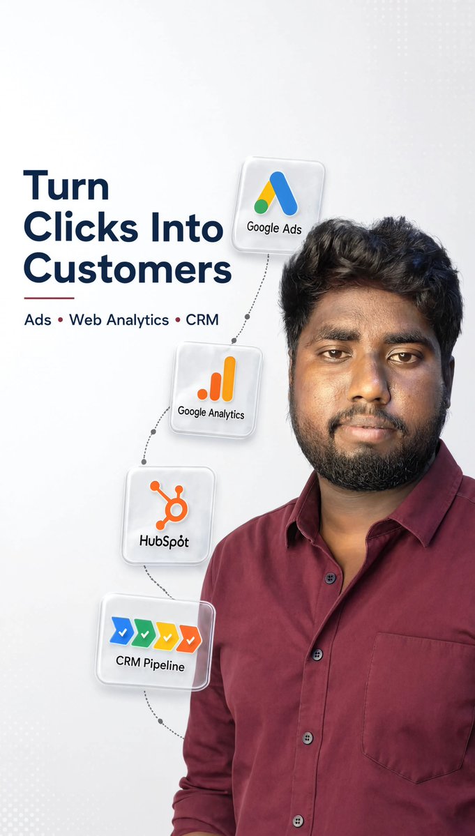 mdniamul0's tweet photo. Your Google Ads bring the clicks.
Your CRM closes the deal.
But if GA4, HubSpot, and Ads aren't talking to each other, you're flying blind on what actually converts.
Connect Ads → Analytics → CRM → Pipeline.
That's how clicks become tracked, paying customers.
#GA4 #Conversion https://t.co/rdQapPAslt
