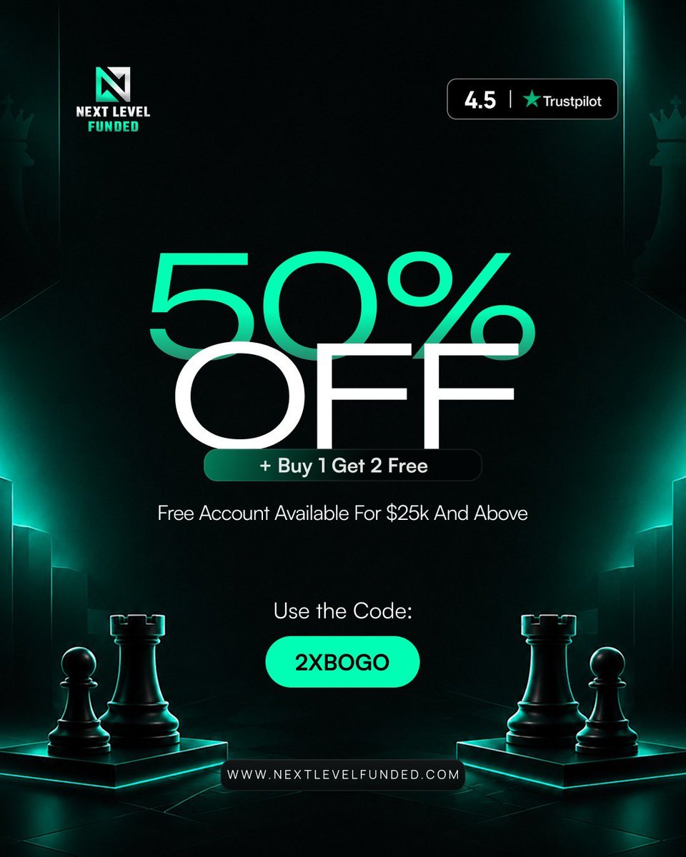 Iam_ajiya's tweet photo. 🚨 50% OFF + BUY 1, GET 2 FREE! 🚨

If you’ve been waiting to start your funded trading journey, this is your chance.

✅ 50% OFF Challenge Accounts
✅ Buy 1, Get 2 FREE
✅ Free account available for $25K and above

Use code: 2XBOGO before the offer ends.

🔗 Get started here: https://t.co/cNnLMmnFjP