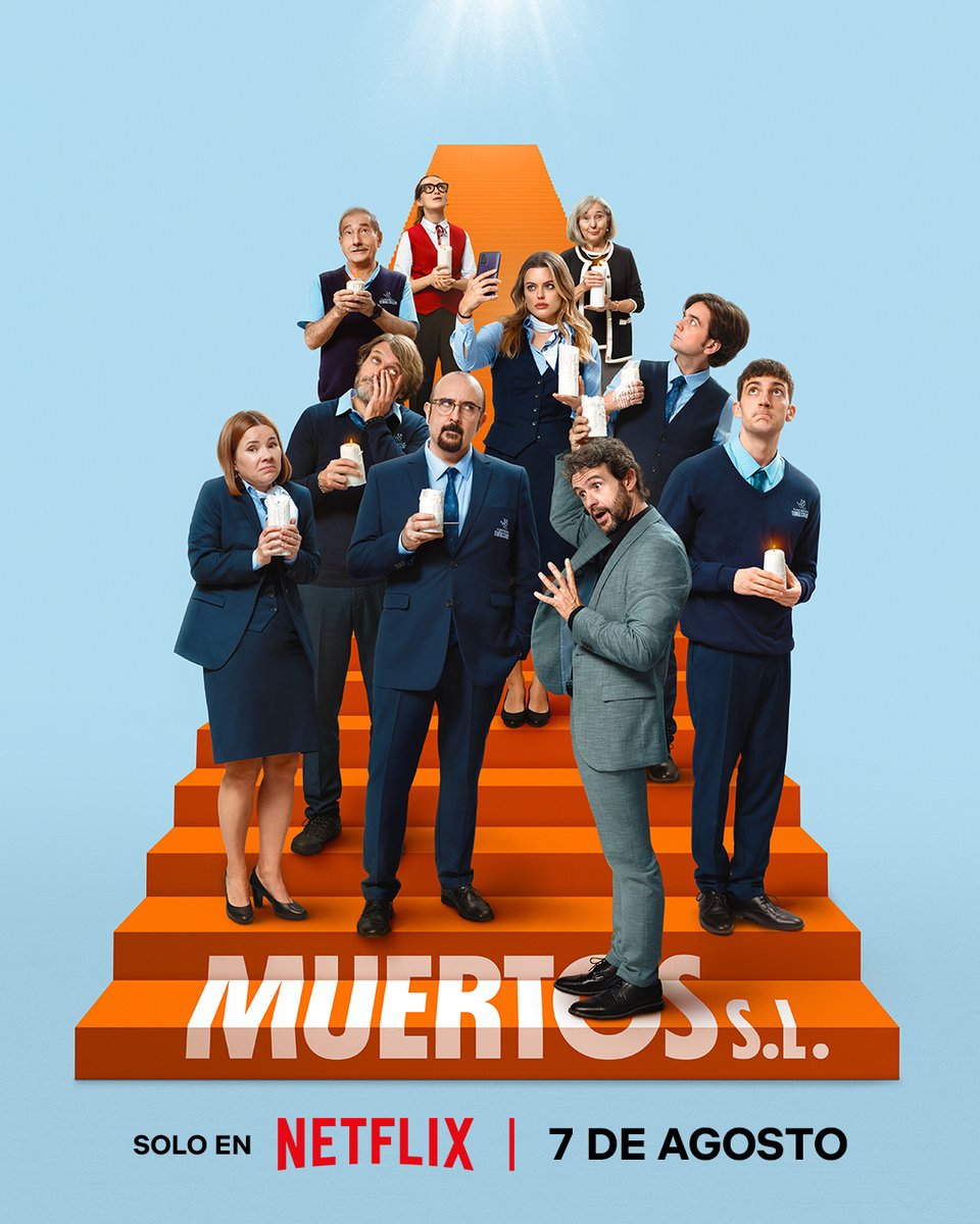 NetflixES's tweet photo. No sabemos si esto cuenta como ascenso, pero enhorabuena a todos. La cuarta y última temporada de 'Muertos S.L.' llega el 7 de agosto. https://t.co/21l8uBMCft