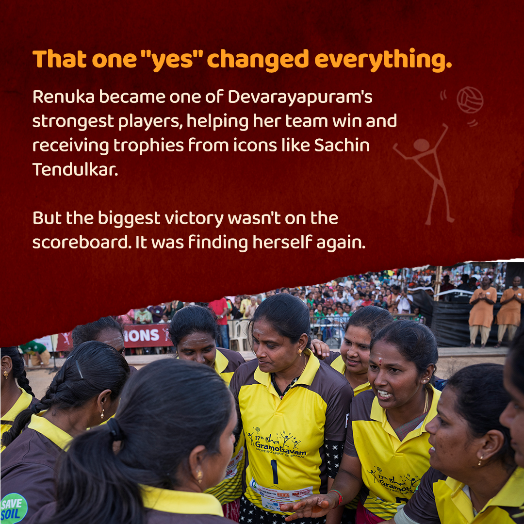 ishafoundation's tweet photo. Some victories never make it to the scoreboard.

When Renuka Devi said yes to a game of throwball, she wasn't chasing trophies. She was finding her way back — from years lost to grief and depression, to a court where she felt alive again.

She became one of Devarayapuram's strongest players and won medals from the hands of legends. And even as cancer closed in, she kept coming back, because the court was where she was most herself. Her final wish was to play one last time — and she did.

Her village hasn't forgotten. The Renuka Devi Memorial Trophy is played in her name, so that every match carries forward what one woman's courage can inspire.

This is the power of sport. Not the winning, but the transformation.

Does your village carry this spirit? This is your stage.

Register your team: https://t.co/a7KV1kxsV0