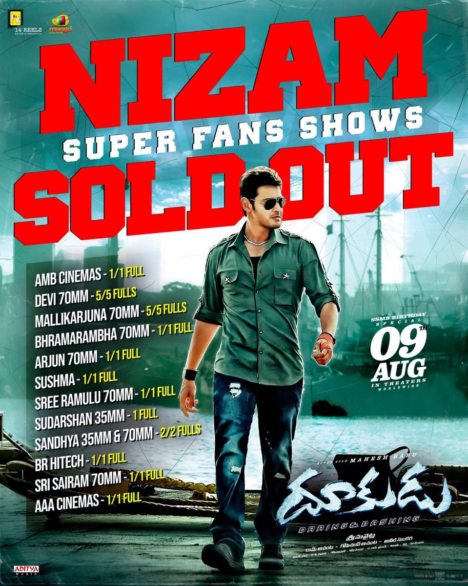 Cinemaa_Talkie's tweet photo. NIZAM SUPER FANS SHOWS SOLD OUT! ๐ฅ๐ฅ
Housefull boards everywhere!
The #Dookudu storm is back and the craze is absolutely unreal. โค๏ธโ๐ฅ
#MaheshBabu #SSMBBirthday https://t.co/Rlm0XaL4hl