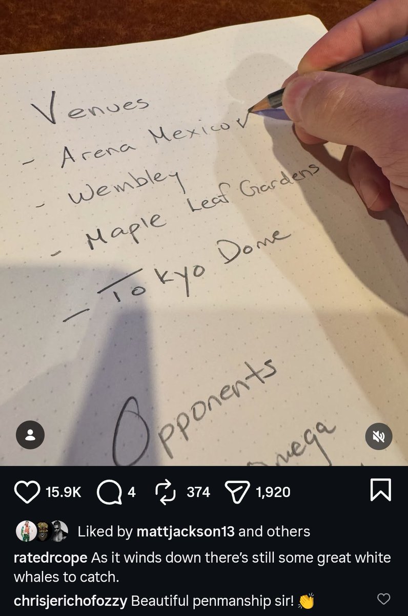 TheDrainmaker's tweet photo. Adam Copeland wants to wrestle in TOKYO DOME next after Arena Mexico and Wembley Stadium.

ALSO WRESTLE KENNY OMEGA. 👀 https://t.co/p5kRREbZ32