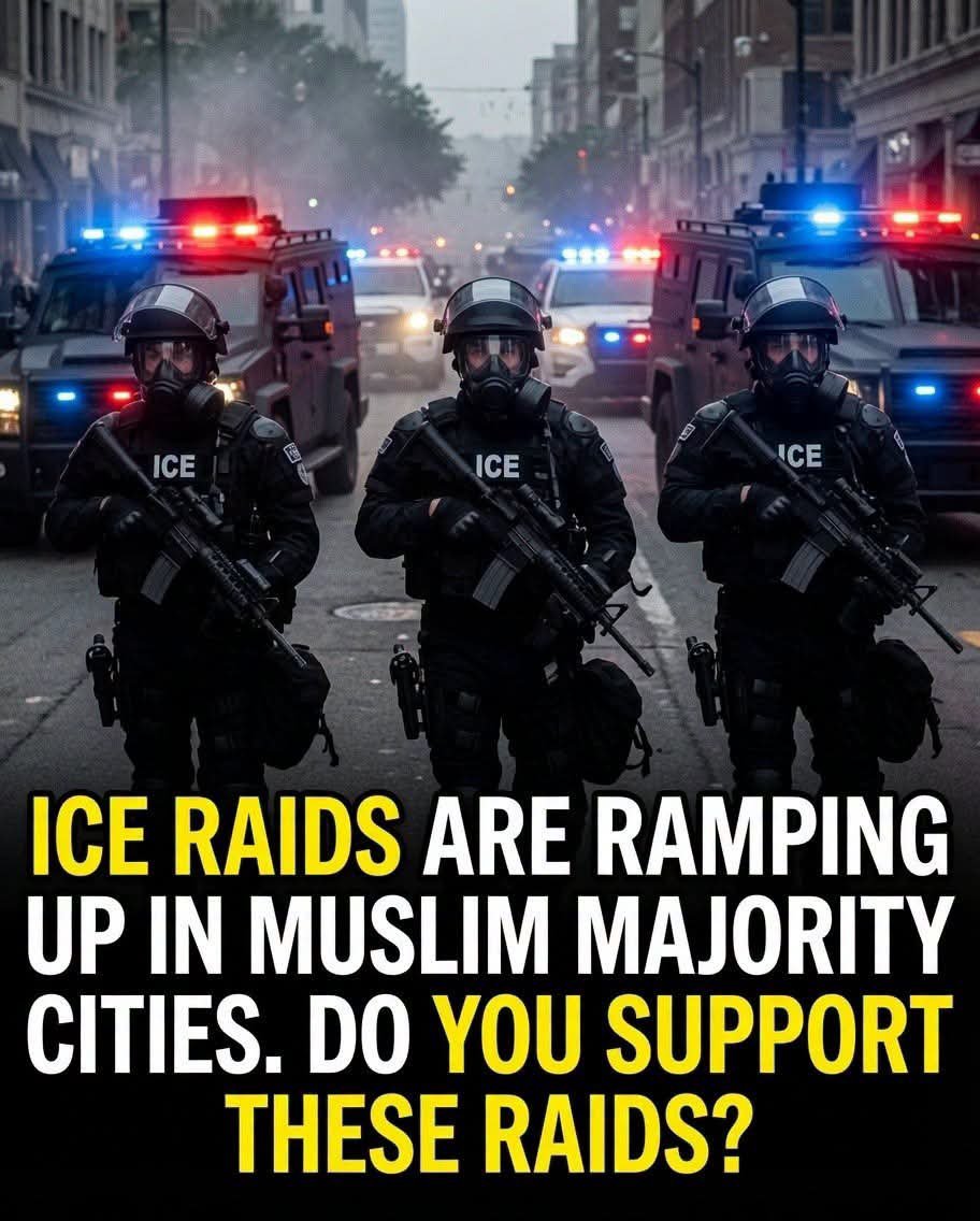 GlamBecks21's tweet photo. 🚨ICE RAIDS ARE RAMPING UP IN MUSLIM-MAJORITY CITIES.

Agents say it's about enforcing immigration law.

Are you in support of these raids? 

🅰️ YES
🅱️ NO https://t.co/rxnDJYOQ0T