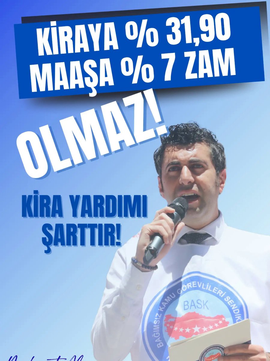 baskkonfederas's tweet photo. KİRAYA %31,90 MAAŞLARA %7 ARTIŞ OLMAZ!

Temmuz ayı enflasyon verileriyle birlikte Ağustos ayında kira kontratını yenileyecek vatandaşlarımız için kira artış oranı %31,90 olarak belirlenmiştir.

Buna karşılık memur ve emeklilere Temmuz ayında yalnızca %7 oranında maaş artışı yapılmıştır.

Çarşıda, pazarda, ulaşımda, konutta; kısacası hayatın her alanında fiyatlar hızla artarken sabit gelirlilerin maaşları aynı oranda artmamaktadır.

Bu durum, sabit gelirlilerin alım gücünün her geçen gün daha da düşmesine neden olmaktadır.
Verilen artışlar zaten ilk iki-üç ay içinde eriyip gitmektedir.

Öncelikle yıllardır enflasyonun altında kalan maaşlar için oluşan kayıplar telafi edilmelidir.
Ardından gerçek enflasyonun üzerinde artışlar yapılmalıdır.

Yıllardır sözü verilmesine rağmen hayata geçirilmeyen KİRA YARDIMI uygulaması da artık gecikmeden hayata geçirilmelidir.

Kamu görevlileri geçmişte maaşının beşte birini kiraya ayırırken, bugün bu oran maaşının yarısından fazlasına ulaşmıştır.

Bu sürdürülebilir değildir!