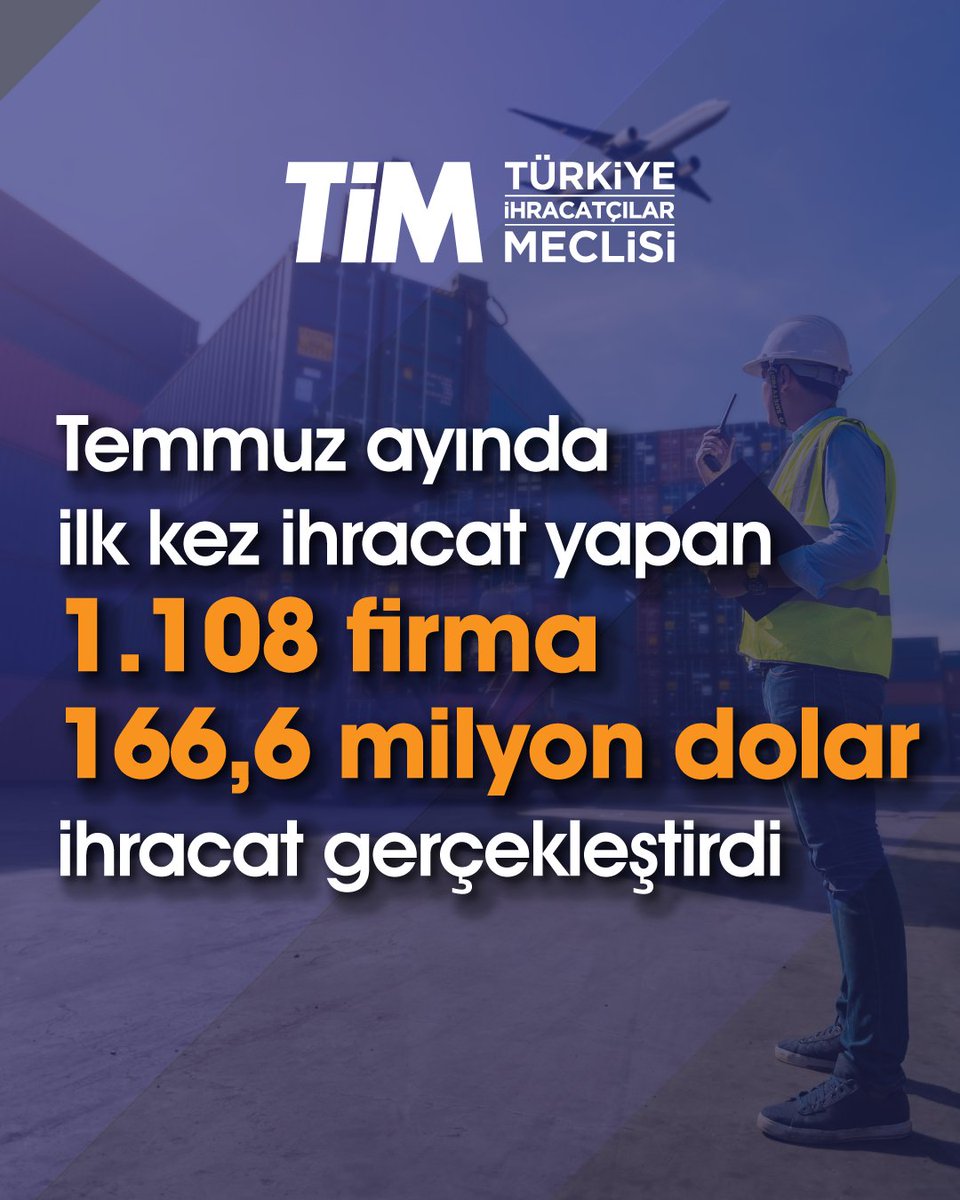 turkihracat's tweet photo. 🌍Türkiye, temmuz ayında 25,6 milyar dolar ihracat gerçekleştirdi

Geçen ay en çok ihracat yapan ilk üç sektörümüz; 3 milyar 586 milyon dolarla otomotiv endüstrisi⚙️, 3 milyar 35 milyon dolarla kimyevi maddeler🧪 ve 1 milyar 803 milyon dolarla elektrik ve elektronik🔌 oldu.

İhracatçılarımızın temmuz ayında en çok ihracat gerçekleştirdiği ilk üç ülke; 2 milyar 41 milyon dolarla Almanya🇩🇪, 1 milyar 689 milyon dolarla ABD🇺🇸 ve 1 milyar 328 milyon dolarla Birleşik Krallık🇬🇧 şeklinde sıralandı.

Temmuz ayında 1108 firmamız ihracat ailemize katıldı. Yeni firmalarımızın ihracatımıza katkısı 166,6 milyon dolar oldu.🌟