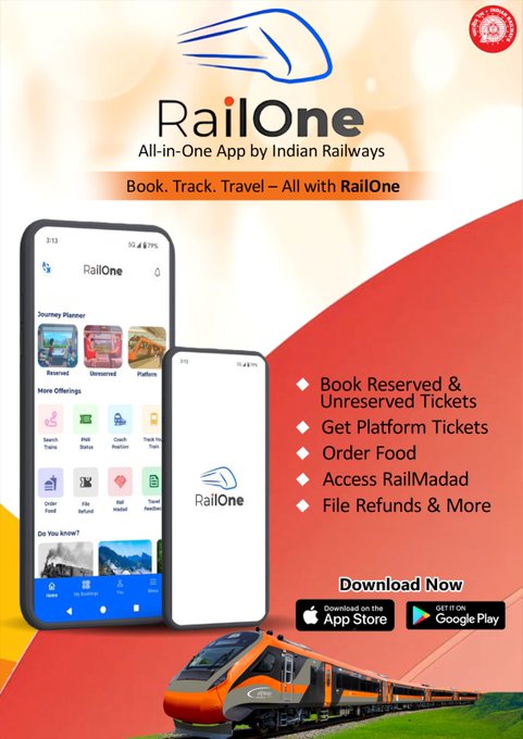 BhopalDivision's tweet photo. RailOne – ट्रेन यात्रा से जुड़ी हर जरूरत का All-in-One समाधान l टिकट बुकिंग हो अथवा ट्रेन की लाइव ट्रैकिंग या सफर के दौरान खाना ऑर्डर करना इत्यादि ,अब सब कुछ सिर्फ एक ही ऐप पर सम्भव ! #RailOne #RailOneApp #IndianRailways
@RailMinIndia https://t.co/CqAC6m2zrQ