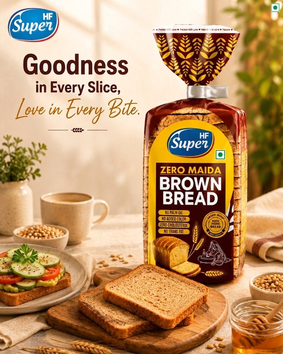 HFSuperProducts's tweet photo. 🍞 Goodness in every slice, love in every bite. ❤️
Choose HF Super Zero Maida Brown Bread for a healthier start—wholesome, delicious, and baked with care. 🌾
.
.
.
#HFSuper #BrownBread #ZeroMaida #HealthyBread #HealthyBreakfast #Wholesome #EatHealthy #FreshBread #HealthyLiving https://t.co/kng0JLLKQT