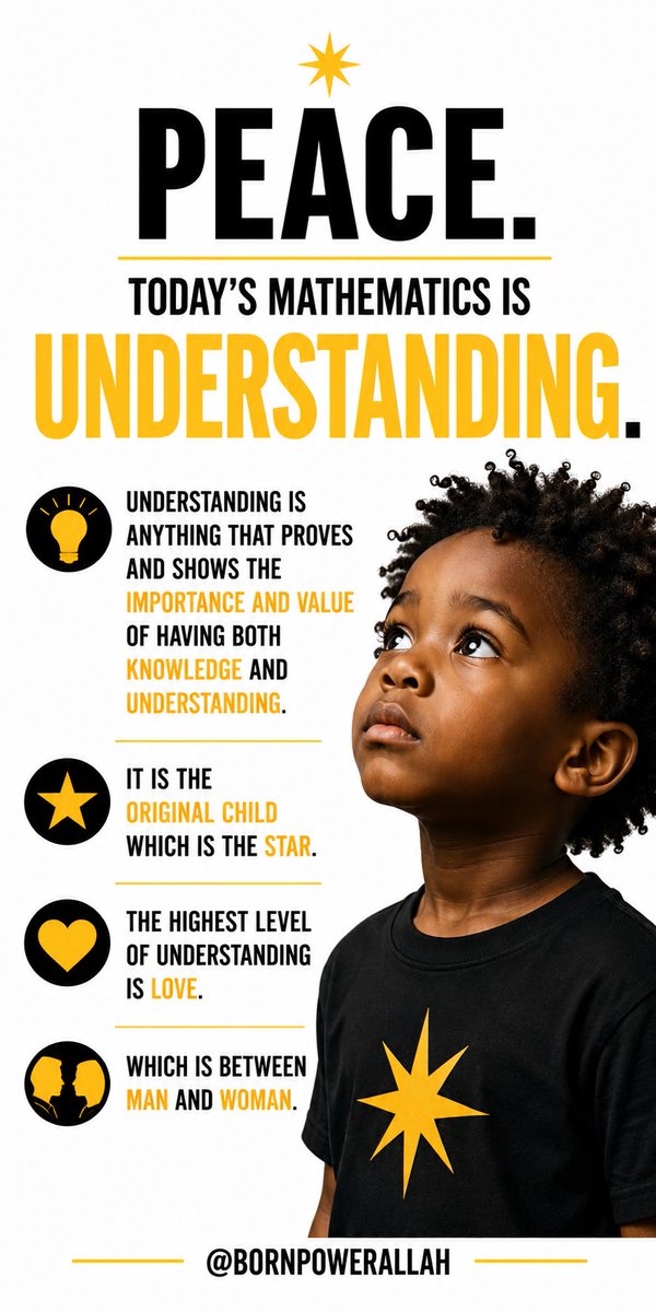 iamgodbody's tweet photo. Peace. Today’s mathematics is Understanding. Understanding is anything that proves and shows the importance and value of having both Knowledge and Understanding. It is the Original Child which is the Star. The highest level of Understanding is Love. Which is between Man and Woman https://t.co/EMWGKVqTkM