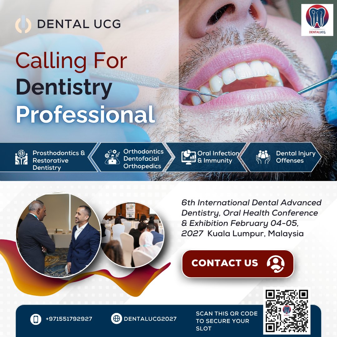 DentalUCGCongre's tweet photo. Calling All #DentistryProfessionals 6th #InternationalDentalConference #AdvancedDentistry #OralHealthExhibition Feb 4–5 2027 Malaysia 
https://t.co/nrMrggquZ1

https://t.co/cmHzhy6ypW

#DentalUCG #DentalConferences #OralHealthExpo #DentalEducation #DentalProfessionals #Dentistry https://t.co/iX4PY9ML1S