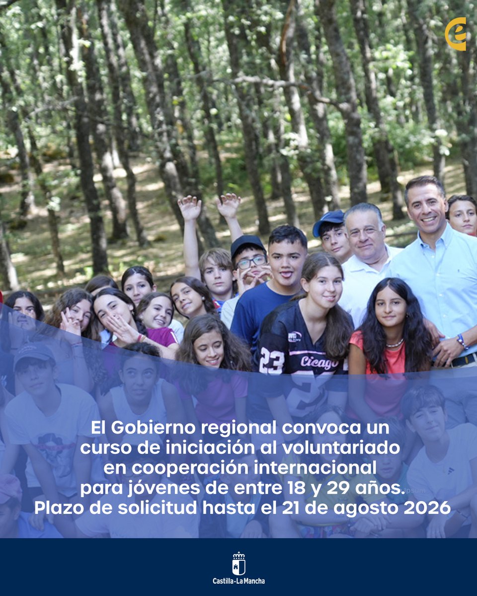 educajccm's tweet photo. 🌍 Abierto el plazo de solicitud para el curso de Iniciación al voluntariado en cooperación internacional para jóvenes de 18 a 29 años de Castilla-La Mancha.

👥 50 plazas
📚 20 h de formación
📅 Solicitudes: 3-21 de agosto de 2026

👉 https://t.co/9I7zRbYYKQ https://t.co/Lxm4TUPvKd