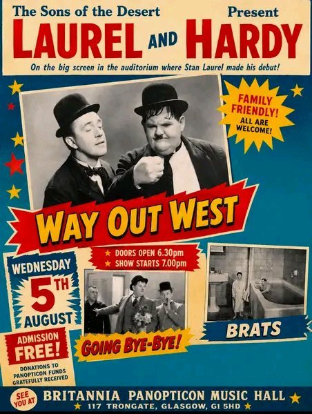 laurelHardyNews's tweet photo. Only 2 days to go until #TheBoys are back in #BonnieScotland. Follow the crowds to @BritPanopticon as #StanLaurel returns to his Scottish roots with friend & comedy partner #OliverHardy on the big screen in Glasgow.
#LaurelAndHardy
#StanAndOllie
#WayOutWest
#Brats
#GoingByeBye https://t.co/TWYJoM9kRN