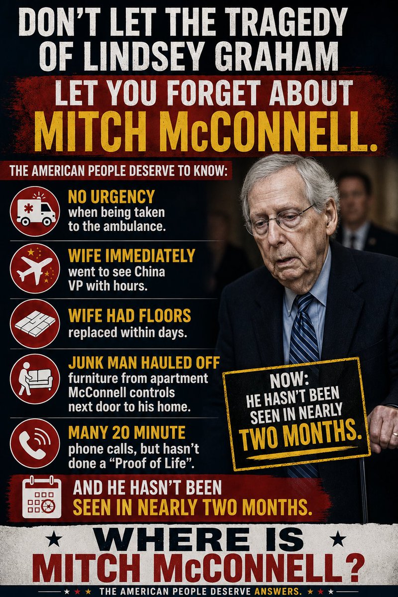 Milajoy's tweet photo. Mitch McConnell is M.I.A.

There's been no proof of life.

Where is Mitch? https://t.co/wluRrf0aYW