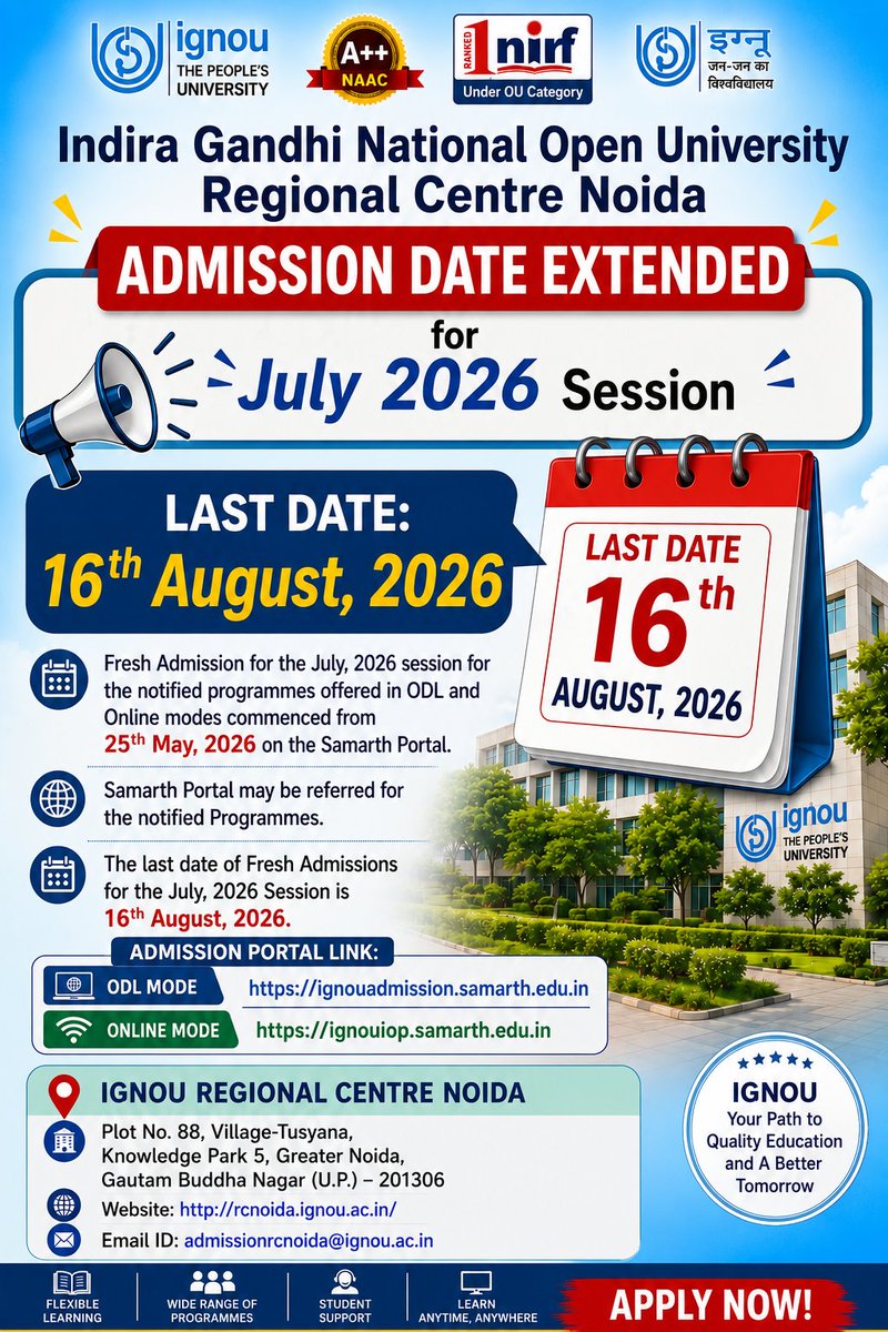 rcnoida's tweet photo. #IGNOU
#ignouuniversity
#RSD
@OfficialIGNOU
#ignourcnoida
#IGNOU
#admissionjuly2026 https://t.co/JisEcjTC1m