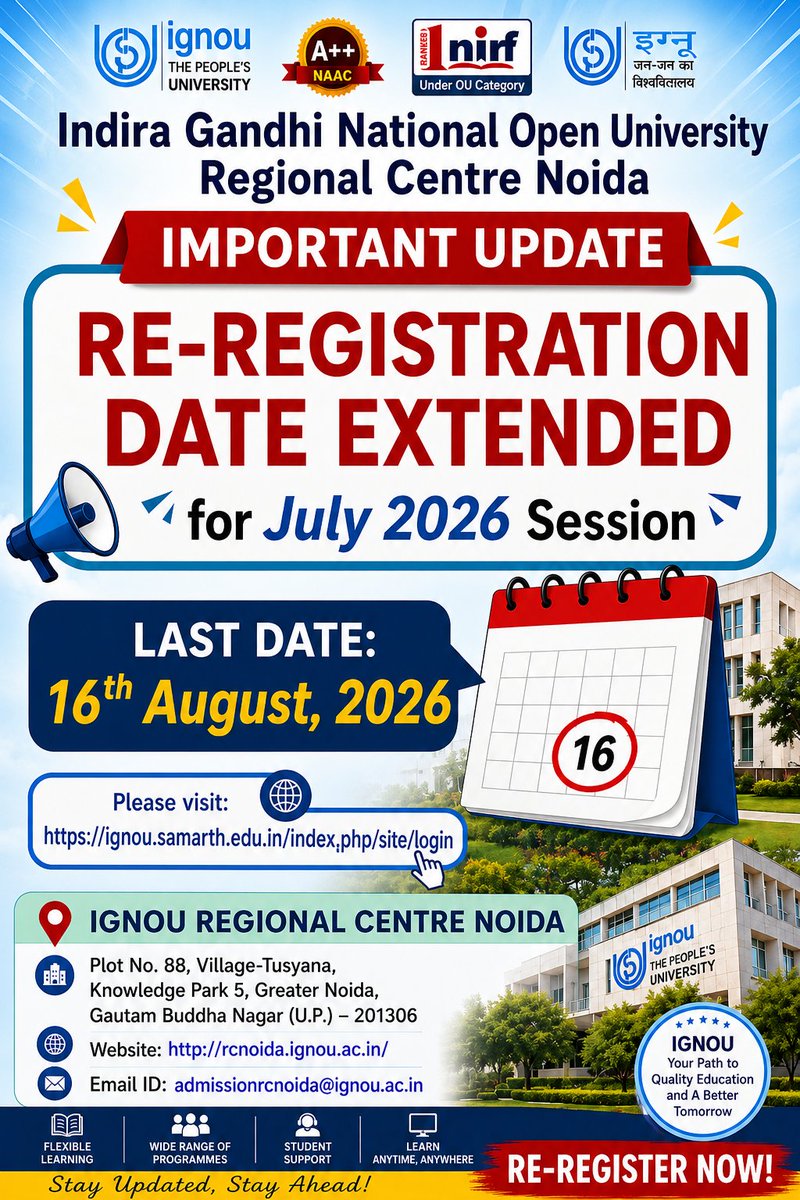 rcnoida's tweet photo. #IGNOU
#ignouuniversity
#RSD
@OfficialIGNOU
#ignourcnoida
#IGNOU
#admissionjuly2026 https://t.co/teC7X0AQ8S