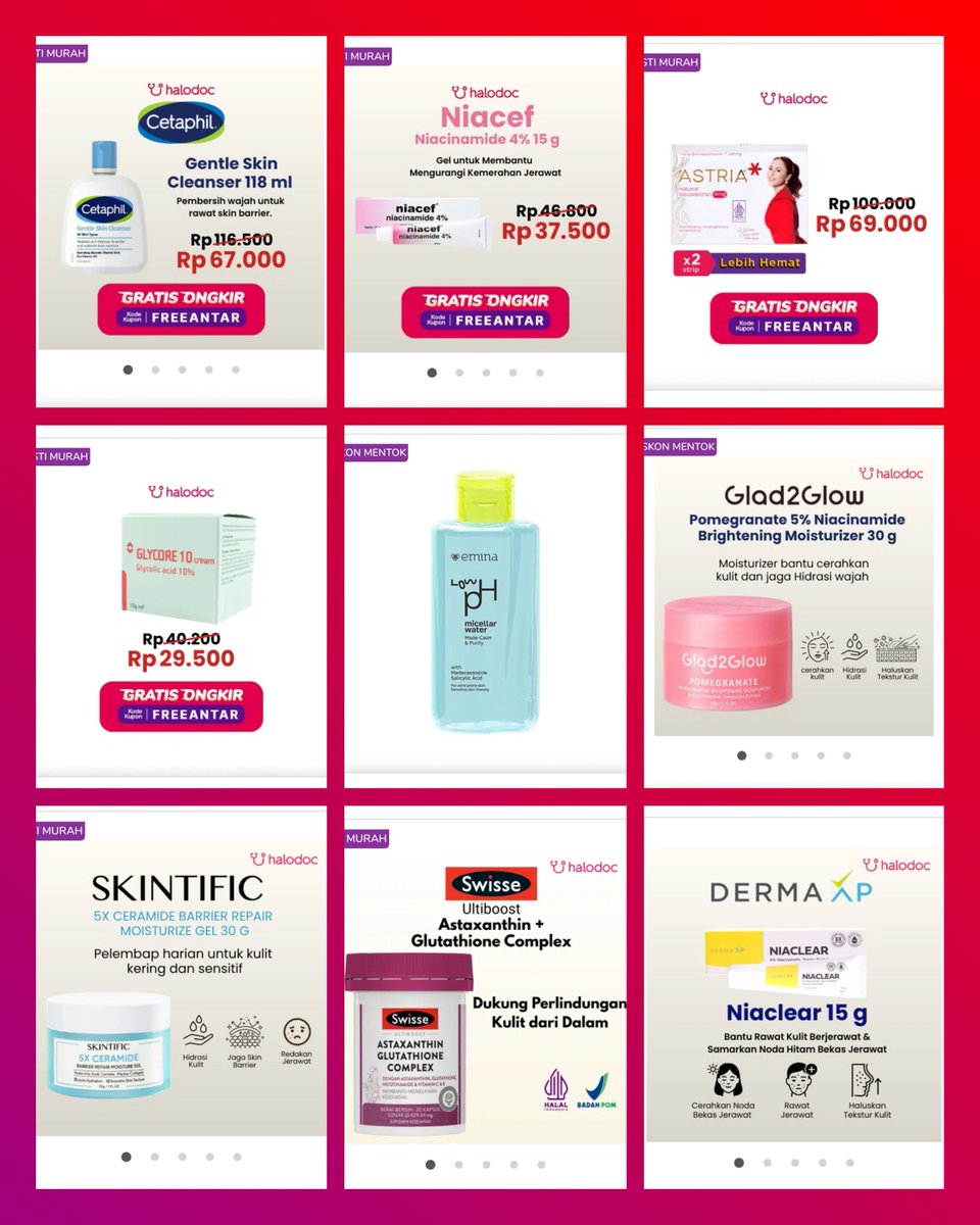 danialelva's tweet photo. Halodoc gak cuma  buat beli obat pas sakit.

Ada PRODUK SKINCARE dan SKIN HEALTH juga yang ternyata MURAH 😍

🚚 Gratis Ongkir: FREEANTAR
🎉 Voucher Diskon sampai 10 ribu (Banyak! Terutama 9 produk di foto): https://t.co/RNj15ncJAY