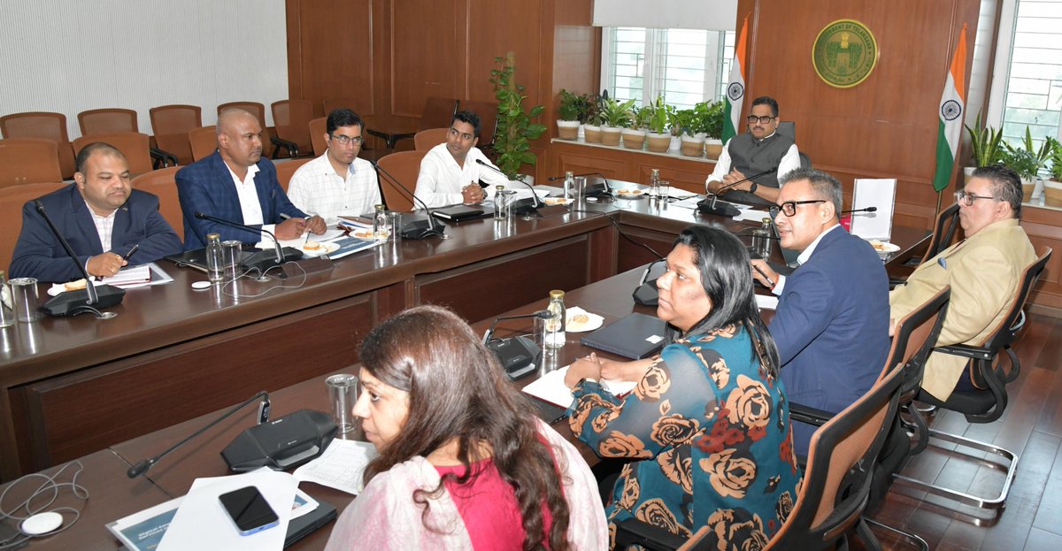 TelanganaCS's tweet photo. Chief Secretary Shri @sjaju1, IAS today held a meeting with the World Bank Digital–Asia Pacific Regional Director Mahesh Uttamchandani and team at the Telangana Secretariat.

Discussions focused on strengthening #MeeSeva centres, Digital Governance, AI, Cyber Security, Digital Public Infrastructure (DPI), new Data Centres, T-Fiber expansion, and creating IT-enabled employment opportunities for youth. The Chief Secretary also directed officials to expedite T-Fiber works and ensure quality digital services reach every citizen.

#Telangana
#DigitalGovernance 
#CyberSecurity 
#TFiber