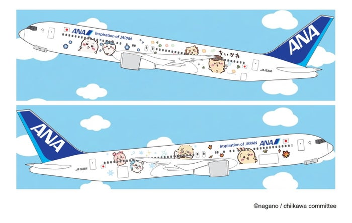 livedoornews's tweet photo. 【発表】ANA「ちいかわジェット」10月下旬就航へ
https://t.co/CQdt2DNC5Z

機体には、ちいかわ、ハチワレ、うさぎをはじめとする8キャラクターが勢ぞろい。限定の機内品も登場し、エコノミークラスでは、ちいかわたちが描かれた特製ヘッドレストカバーが出迎える。 https://t.co/r9xEuXL4gR