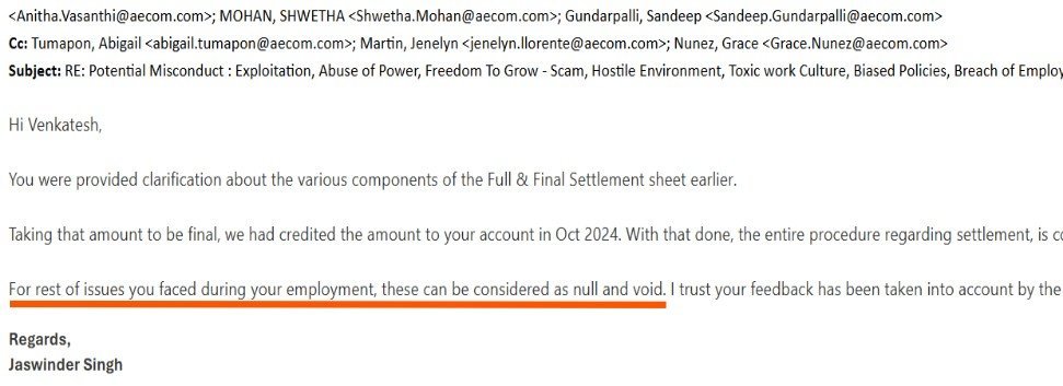 SarvavyapiS's tweet photo. @CPBlr @BlrCityPolice
Urge Legal Action Against @AECOM on account BNS 146 309 336 351 numerous violations Article 21&amp;23

UTILIZING EMPLOYEE PRIVATE SPACE4THEIR BUSINESS OPERATIONS WITHOUT FAIR COMPENSATION
MODERNDAYSLAVERY TRAFFICKING
ENCL: EVIDENCE
FIN LOSS apx INR60 https://t.co/iRRhHtnnsF