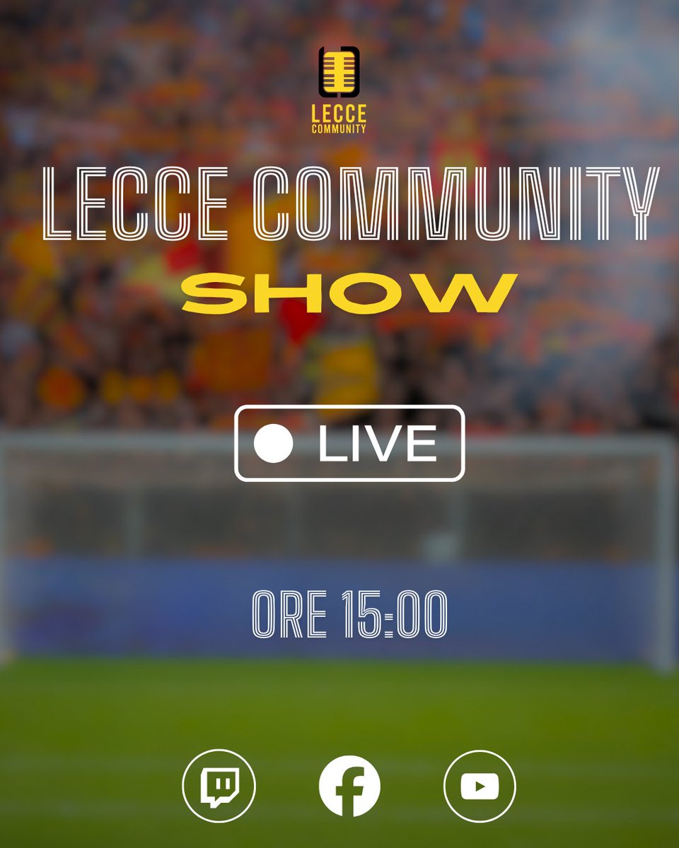 Lecce_Community's tweet photo. 💛❤️ Amici di Lecce Community, ci siamo! Torna il Lecce Community Show! 🐺
Oggi alle *15:00* vi aspettiamo LIVE per commentare insieme tutte le ultime novità in casa Lecce.
#Lecce #USLecce #LecceCommunityShow #Geubbels #Calciomercato https://t.co/s1RCSKJhLi