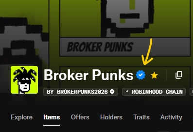 bullflagtitan's tweet photo. broker punks is now officially verified on opensea ✅

just to be clear, the blue check didn’t create the momentum. it confirmed it. 

before and beyond a blue tick, the team was already building, brewing and cooking. the community was already growing stronger, louder and more united every damn day.

verified collection. powerful community. bigger things ahead. this is only the beginning for broker punks. if you are in robinhood 🪶and still don't own broker punks, you're in the wrong hood yo 🙃 

punk in. 

@opensea @artnesh @RobinhoodApp @RobinhoodCrypto