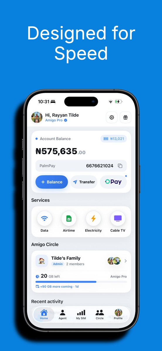 RayTilde's tweet photo. I’m happy to announce that we’ve launched Amigo 5 today. It’s a complete redesign built on the architecture of Amigo 4, but with the kind of engineering that solves practically all the former imperfections.

Amigo now offers subscriptions and a feature called Circle, which gives a group of friends or family the ability to benefit from a single Amigo subscription.

Wallet can now be funded with a card in seconds, and our in-app Opay wallet funding is now faster. Transfers between Amigo users are now available as well.

There’s a My SIM section where you can now connect your SIM and Amigo keeps track of your data balance in real time. You can top up or auto-renew when needed, and add a widget to your home screen to keep you updated live.

Cable TV now connects to your decoder and can auto-renew when enabled. Electricity has also been completely redesigned, both the architecture and the frontend, to ensure maximum efficiency.

This update is available for both iPhone and Android.