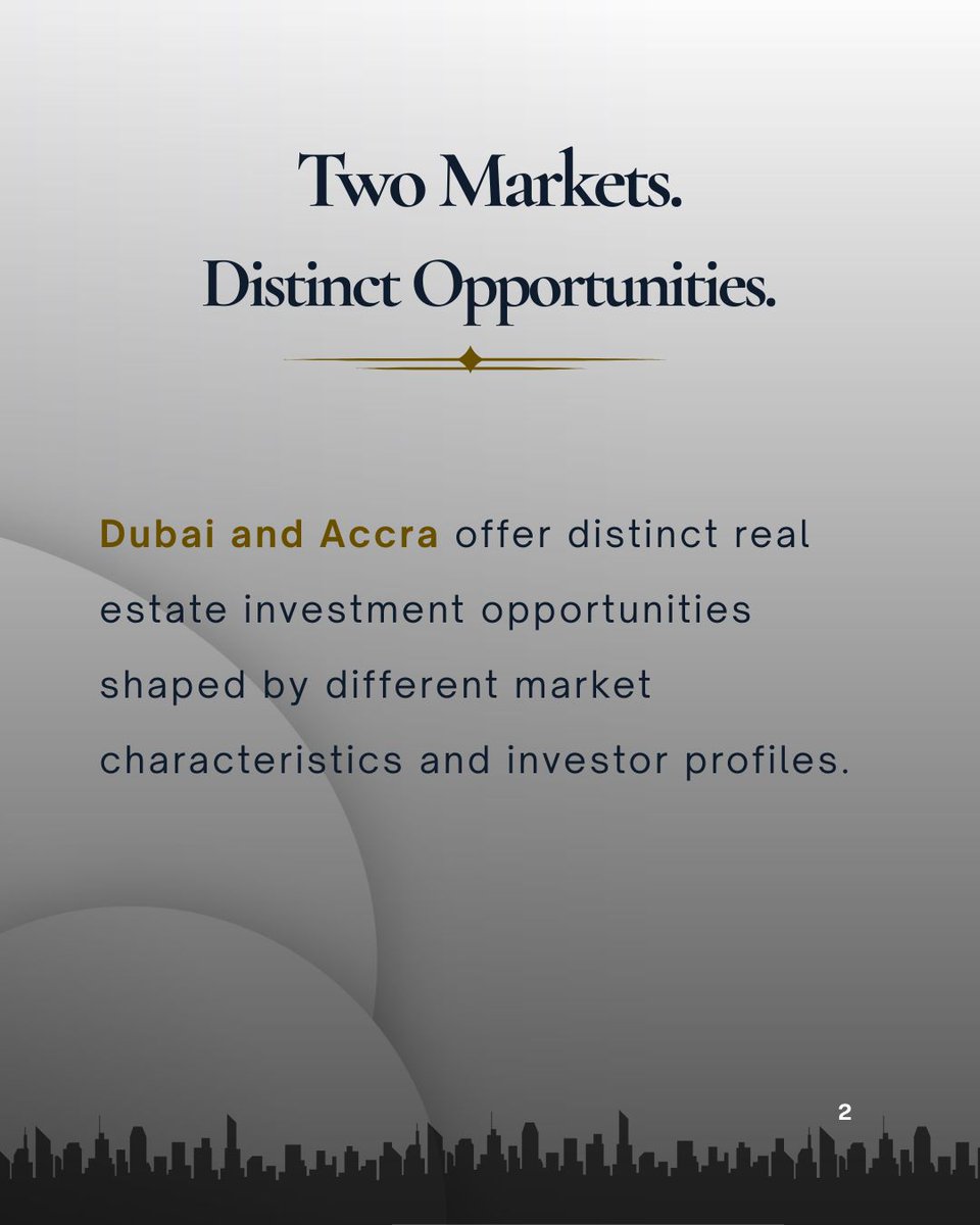 Marieconsultng's tweet photo. International real estate offers opportunities beyond domestic markets.

Dubai and Accra each present distinct property markets shaped by different investment objectives and growth potential. https://t.co/6ug8g6YQNv