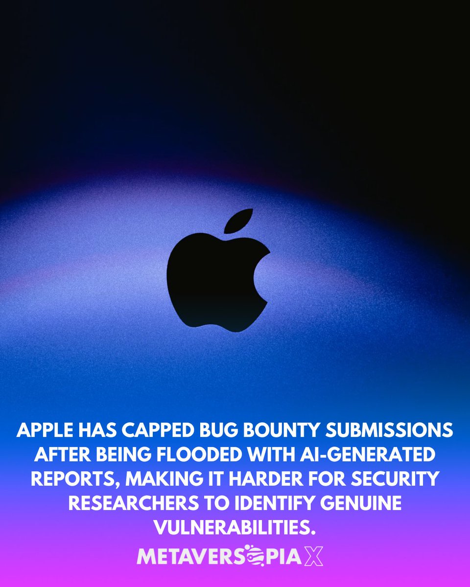 Metaversopia's tweet photo. Bug Bounties Overloaded 🍎🔒
#Apple #CyberSecurity #AI https://t.co/J4eeCni2KM