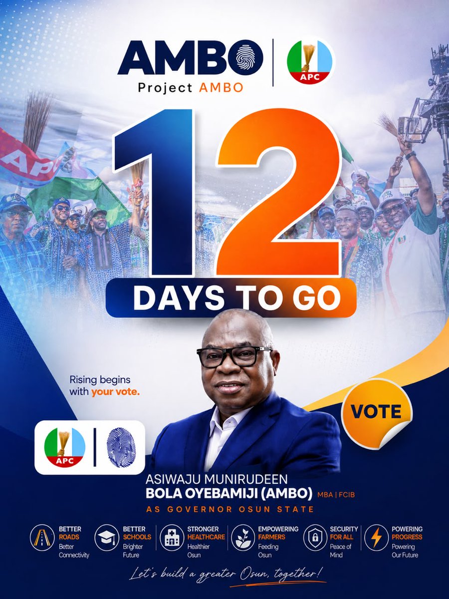 fatoyibo59101's tweet photo. Last week, Asiwaju Munirudeen Bola Oyebamiji (@OyebamijiBola) continued to connect with communities across Osun, sharing a clear vision for progress and inclusive development. The momentum is growing. Vote AMBO, Vote APC! 💙✌🏽❤️
#BetterWithAMBO #VoteAPC #Osun2026 https://t.co/HasEwWQ6J8