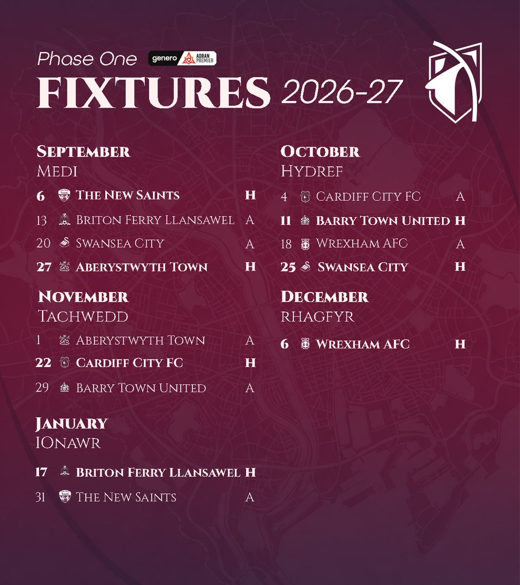 CardiffMetWFC's tweet photo. Our 2026/27 @AdranLeagues fixtures are here! 🏹

The countdown to our return to Wales' domestic top flight starts now. 🔥

🎟️ Don’t miss a minute of the action – secure your season ticket today: https://t.co/J2qrYP6nRX

#OneCardiffMet #MaroonandGold https://t.co/o5CNmr8kbD