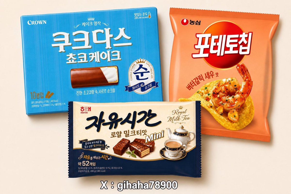 gihaha78900's tweet photo. 신제품 모음

1. 포테토칩 갈릭버터 새우맛

2. 쿠쿠다스 초코케이크

3. 자유시간 로얄 밀크티맛 https://t.co/xYyNXz0IHS