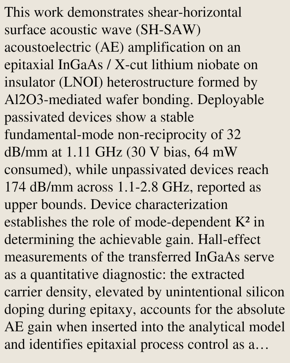 CWHN's tweet photo. SH-SAW Acousto-Electric Amplifier in Epitaxial InGaAs on Lithium Niobate on Insulator

Chuan Tian, Christopher Heidelberger, Siddhartha Ghosh
https://t.co/tpw0dtIZVK [𝚙𝚑𝚢𝚜𝚒𝚌𝚜.𝚊𝚙𝚙-𝚙𝚑 𝚌𝚘𝚗𝚍-𝚖𝚊𝚝.𝚖𝚝𝚛𝚕-𝚜𝚌𝚒] https://t.co/s9Mbtb0uV9