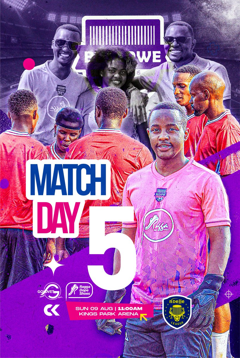 busapwefc's tweet photo. MATCH DAY 5 

📍 Kings Park Arena
🗓  Sun 09 Aug
⏰ 11:00 AM

#MatchDay5 #Busapwe #NdejjeLeague https://t.co/5CccMEcuOG