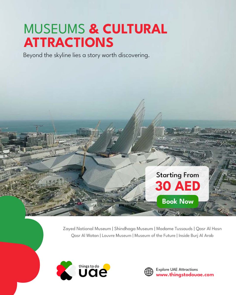 thingstodouae's tweet photo. 🎨 Beyond the skyline lies a story worth discovering. From the Louvre Abu Dhabi to hidden heritage sites, explore the UAE's rich culture and art scene — booking made effortless. 🕌
👉 https://t.co/vgc9rjMGaO
#LouvreAbuDhabi #UAEHeritage #ThingsToDoUAE https://t.co/hE1awEku42